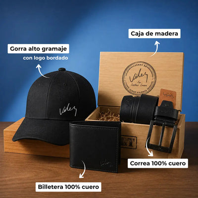 Trio Vélez, Gorra, Correa y Billetera más caja de madera